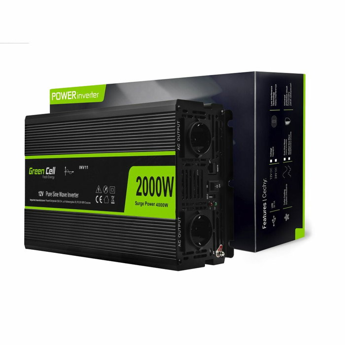 Green Cell INV11 Inversor de voltaje 12V a 230V 2000W