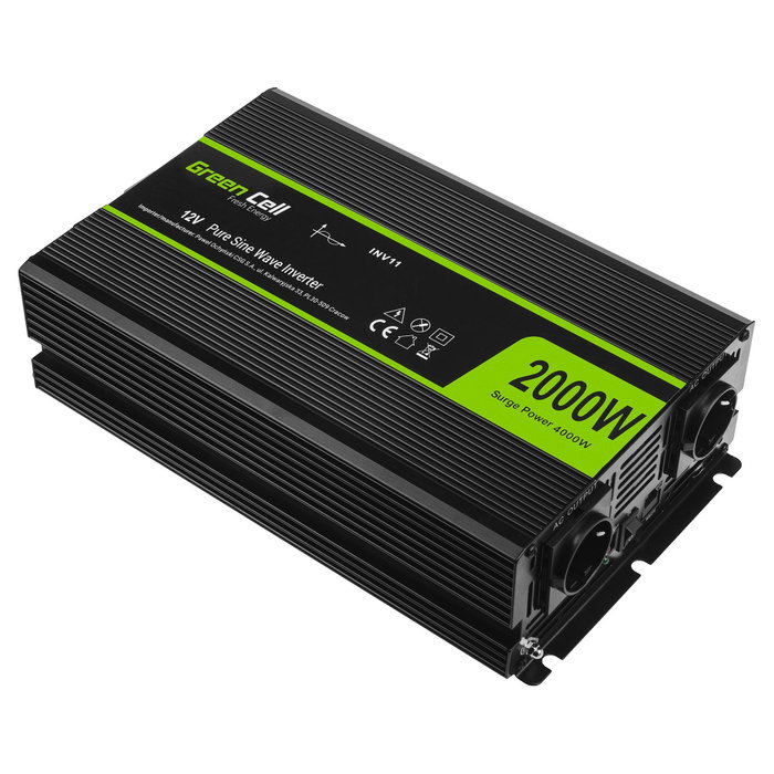 Green Cell Inversor de voltaje para automóvil 12V a 230V, onda sinusoidal completa 2000W / 4000W