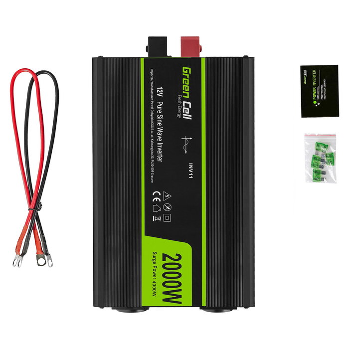 Green Cell Inversor de voltaje para automóvil 12V a 230V, onda sinusoidal completa 2000W / 4000W