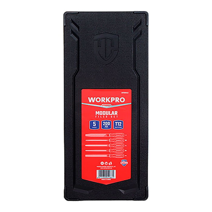 Workpro Limas Acero T12, Juego 5 Piezas 200 mm para Formas Cuadrada, Redonda, Triangular, Media Caña y Plana