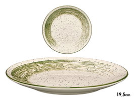 Vessia Plato Postre Patinado Verde y Blanco de Cerámica Porcelana, 19.5 cm (Set de 36)