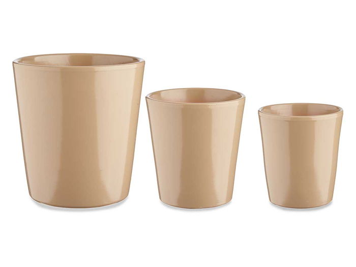 Ibergarden Set 3 Macetas Conica Ceramica Beige 14 cm 17 cm 22 cm