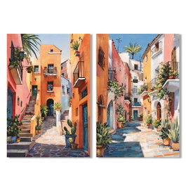 DKD Home Decor Cuadro Lienzo MDF 60x3x90 Pueblo Surtido de 4 unidades