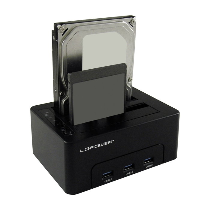 LC-Power LC-DOCK-U3-HUB Estación de acoplamiento de disco duro dual con concentrador USB 3.0