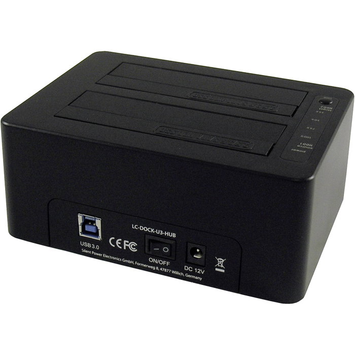 LC-Power LC-DOCK-U3-HUB Estación de acoplamiento de disco duro dual con concentrador USB 3.0