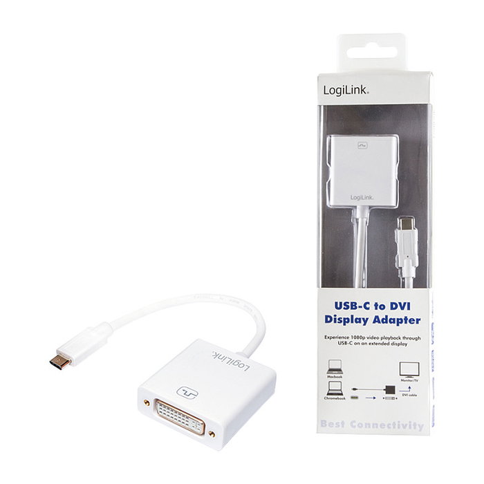 LogiLink Adaptador de vídeo USB tipo C a DVI UA0245A, Blanco LogiLink Adaptador de vídeo USB tipo C a DVI UA0245A, Blanco