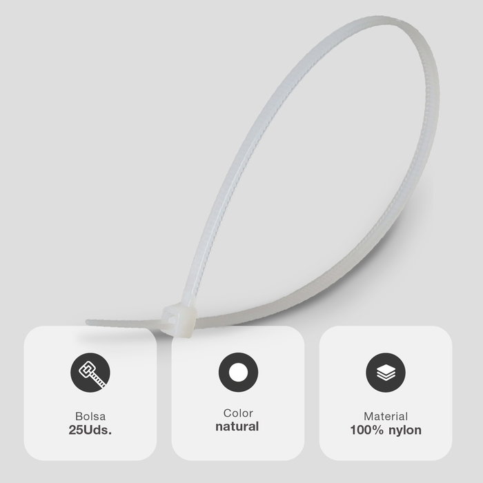 Hantums Bolsa de 25 bridas 100% nylon 160x2.5mm Natural Hantums Bolsa de 25 bridas 100% nylon 160x2.5mm Natural