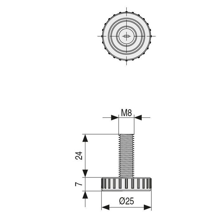 Herrajes Alk Pie Nivelador Ø25 M8X24 Gris C/Huella Allen 4Mm