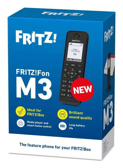 AVM FRITZ!Fon M3 International - Teléfono DECT inalámbrico de escritorio con contestador automático, altavoz, 1000 entradas, identificador de llamadas y pantalla 1.8" - Negro