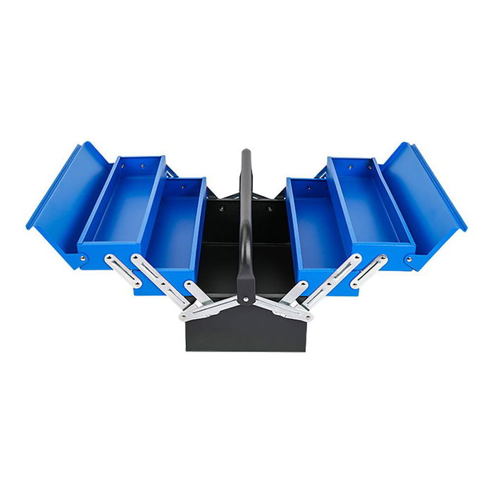 Workpro Caja de Herramientas Metálica, 41.5 x 20 x 20 cm, 5 Compartimentos con 4 Bandejas Plegables, Asa, Color Azul y Negro