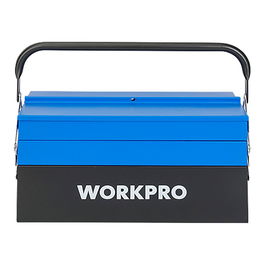 Workpro Caja de Herramientas Metálica, 41.5 x 20 x 20 cm, 5 Compartimentos con 4 Bandejas Plegables, Asa, Color Azul y Negro