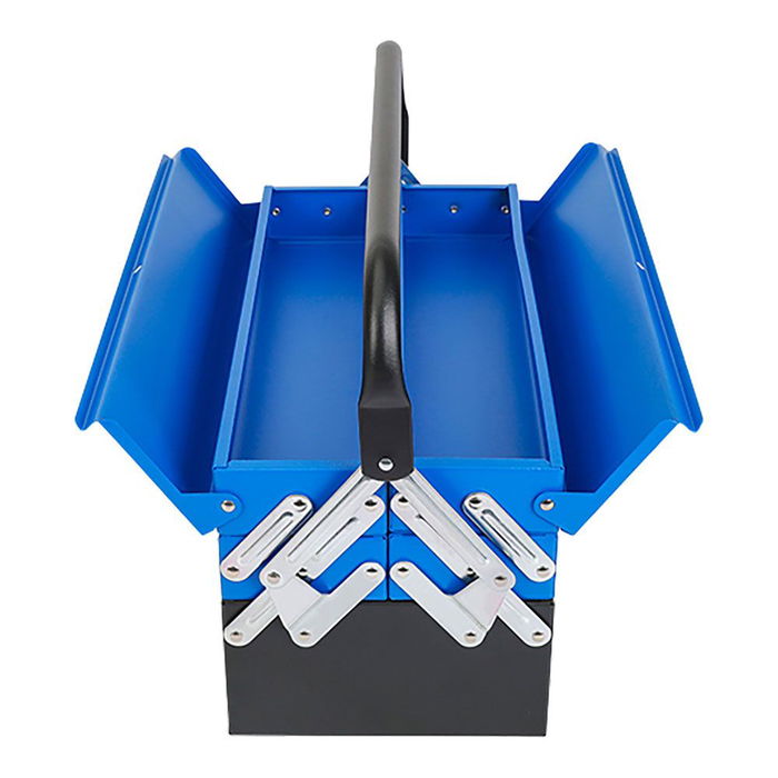 Workpro Caja de Herramientas Metálica, 41.5 x 20 x 20 cm, 5 Compartimentos con 4 Bandejas Plegables, Asa, Color Azul y Negro