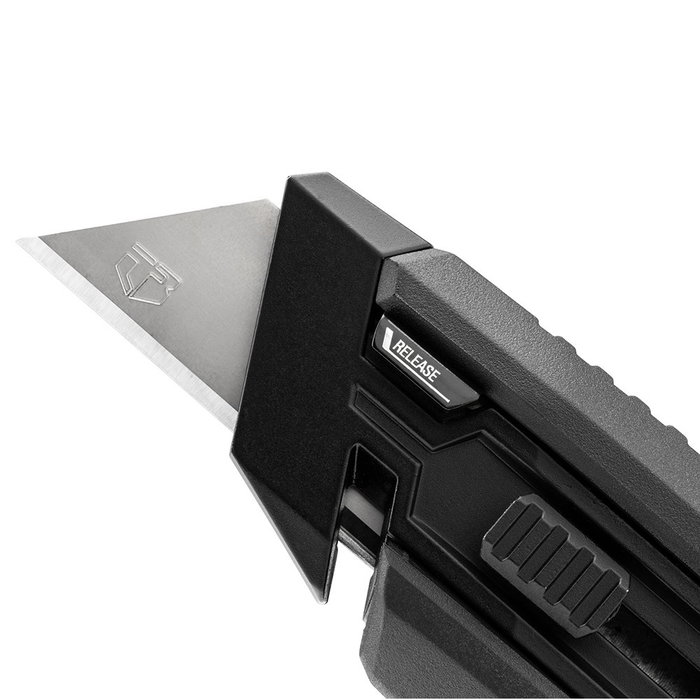 Toughbuilt Cúter Angulado Autocarga con Barra de Palanca, Botón Liberación Rápida, Almacén 20 Cuchillas Incluye 5, Cuchillas Trapezoidales Estándar