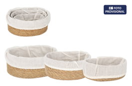 Inde Set de 3 Cestas de Mimbre Ovaladas con Tela