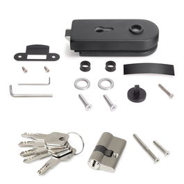 Emuca Cerradura para puerta de cristal con marco de madera, bombillo con llaves, puerta vidrio 8-12mm, acero y aluminio, pintado negro
