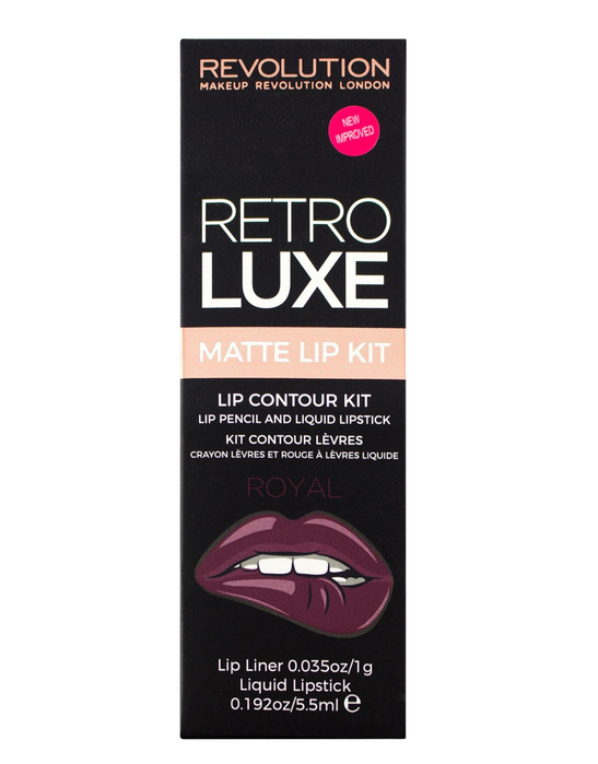 Set Makeup Revolution: Retro Luxe, Matte, Liquid Lipstick, Royal, 5.5 ml + Retro Luxe, Lip Liner, Royal, 1 g