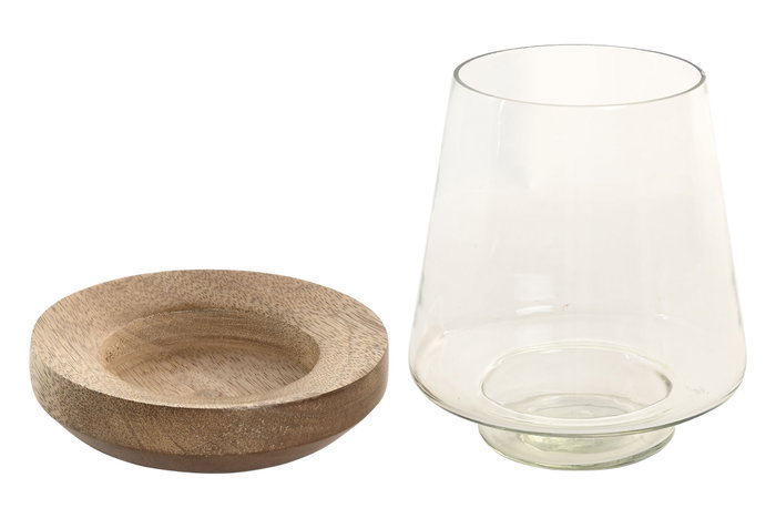 DKD Home Decor Set de 2 Portavelas de Mango y Cristal Natural Marrón