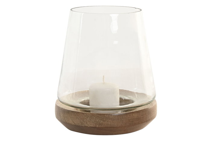 DKD Home Decor Set de 2 Portavelas de Mango y Cristal Natural Marrón