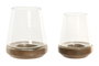 DKD Home Decor Set de 2 Portavelas de Mango y Cristal Natural Marrón