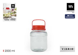La Mediterranea Tarro de Vidrio con Tapa y Asa 2000 ml, Dimensiones 14.5 x 14.5 x 21 cm (6 Unidades)