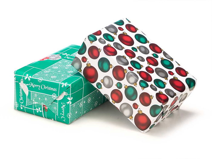 Krist+ Rollo Papel Regalo Navidad Bolas 70x200 cm, Estampado Blanco y Verde (50 Unidades)