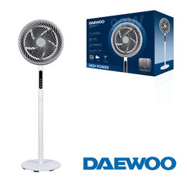 Daewoo Ventilador de Pie Alta Velocidad 90W, 30 cm (12"), Base Redonda con Mando a Distancia
