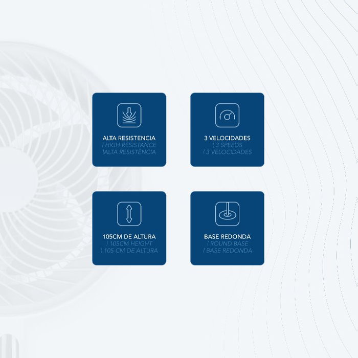 Daewoo Ventilador de Pie Alta Velocidad 90W, 30 cm (12"), Base Redonda con Mando a Distancia