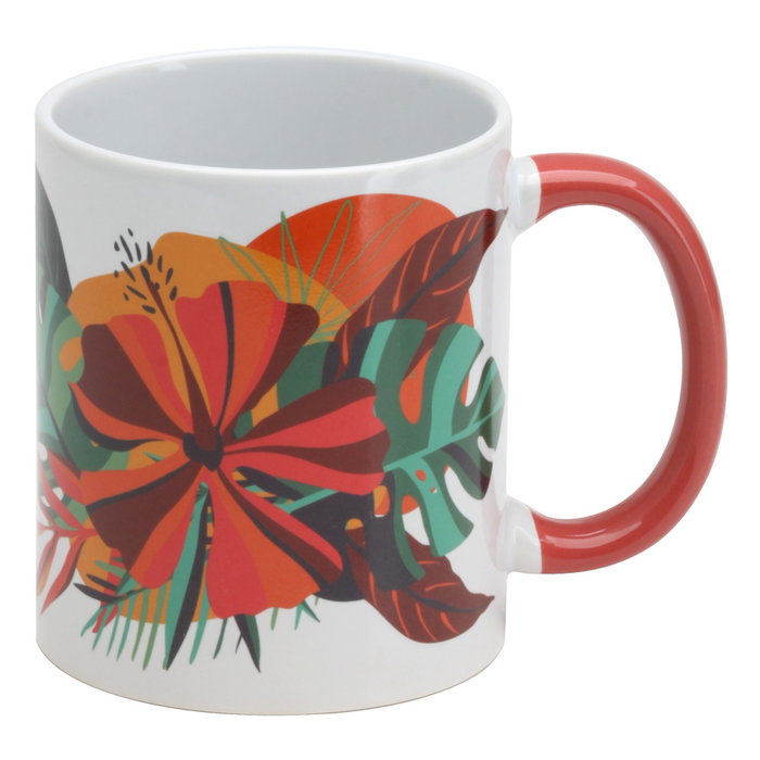 Home Deco Factory Mug 300 Ml Paradis Exotique Ilustración Asa Roja Home Deco Factory Mug 300 Ml Paradis Exotique Ilustración Asa Roja