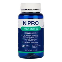 NPRO Motilintest 60 Cápsulas Probióticos Bifidobacterium Bifidus y Bacillus Coagulans Magnesio Vitamina B6 Dietas Fodmap Vegano