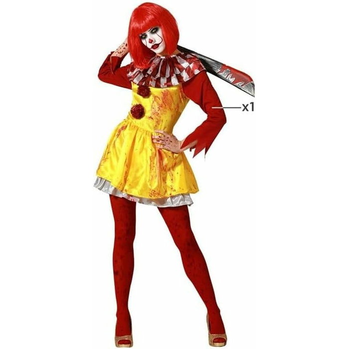 Payasa Amarilla Terrorífica con Vestido Corto y Manchas de Sangre - Mujer Adulta