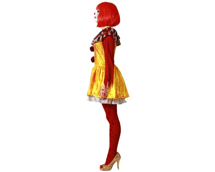 Otros Disfraz de Halloween para Mujer Adulta: Payasa Amarilla Terrorífica con Vestido Corto, Manchas de Sangre, Talle XS-S - Poliéster