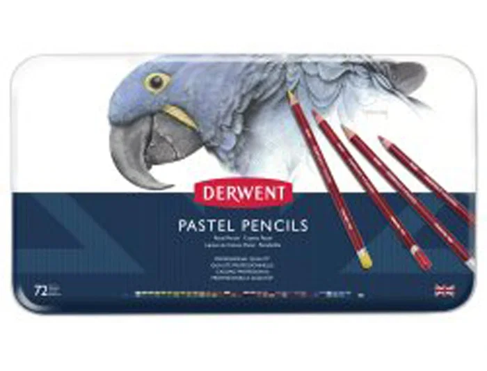 Derwent Lápices Pastel, Caja Metálica de 72 Unidades, Colores Surtidos, Textura de Tiza, Madera Hexagonal - Artículos de Dibujo
