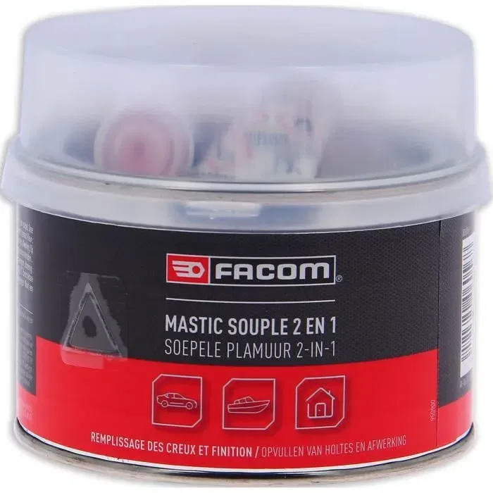 FACOM Masilla de poliéster suave 2 en 1 - Para nivelación y relleno - Con endurecedor - 500 g Beige claro FACOM Masilla de poliéster suave 2 en 1 - Para nivelación y relleno - Con endurecedor - 500 g Beige claro