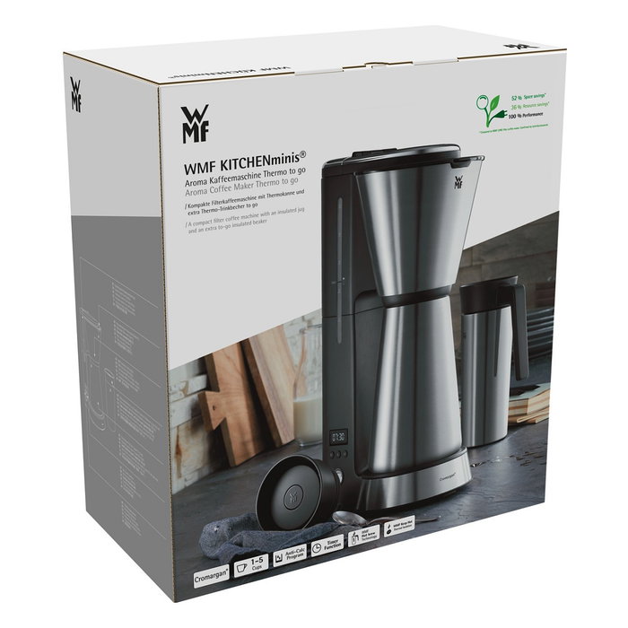 WMF Cafetera de filtro Kitchenminis 0.625 L 870 W Aroma Thermo to go Negro Cromo 0412260011