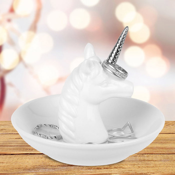 Home Deco Factory Licorne Porta Joyas Unicornio de Cerámica Decorativo para Joyería y Bisutería