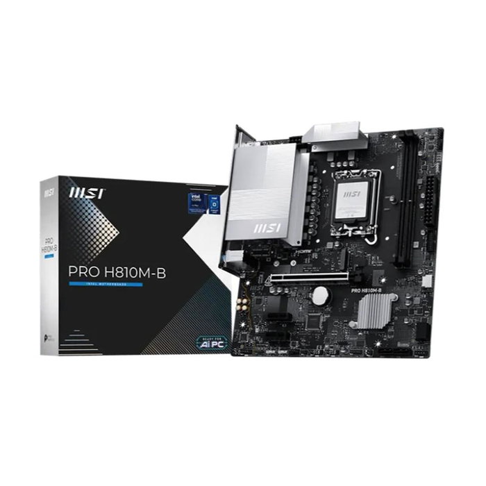 MSI Placa Base PRO H810M-B, Socket LGA 1851, Chipset Intel H810, micro-ATX, DDR5 6400MHz (128GB), PCIe Gen5, HDMI 2.1, DisplayPort 1.4, LAN 2.5G, M.2, para Intel Core Ultra Series 2 MSI Placa Base PRO H810M-B, Socket LGA 1851, Chipset Intel H810, micro-ATX, DDR5 6400MHz (128GB), PCIe Gen5, HDMI 2.1, DisplayPort 1.4, LAN 2.5G, M.2, para Intel Core Ultra Series 2