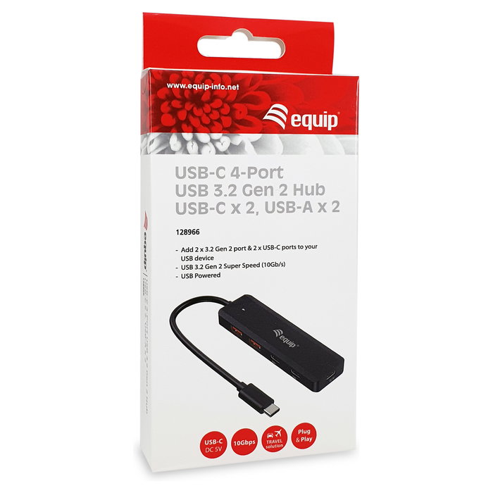 EQUIP Hub USB-C 4 Puertos 3.2 Gen 2 (10Gbps) 2xUSB-C 2xUSB-A Negro EQUIP Hub USB-C 4 Puertos 3.2 Gen 2 (10Gbps) 2xUSB-C 2xUSB-A Negro