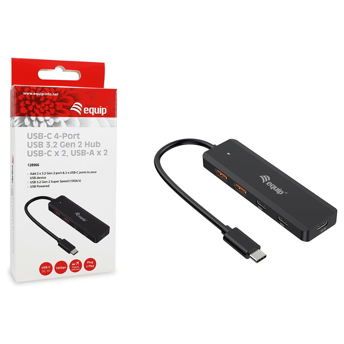 EQUIP Hub USB-C 4 Puertos 3.2 Gen 2 (10Gbps) 2xUSB-C 2xUSB-A Negro EQUIP Hub USB-C 4 Puertos 3.2 Gen 2 (10Gbps) 2xUSB-C 2xUSB-A Negro