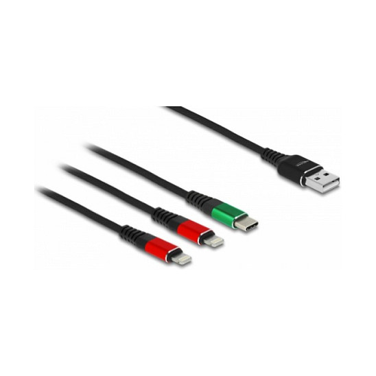 DeLOCK Cable de carga 3 en 1 USB-A a 2 x Lightning/USB Type-C 1 m DeLOCK Cable de carga 3 en 1 USB-A a 2 x Lightning/USB Type-C 1 m