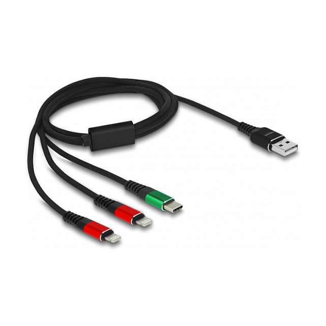 DeLOCK Cable de carga 3 en 1 USB-A a 2 x Lightning/USB Type-C 1 m DeLOCK Cable de carga 3 en 1 USB-A a 2 x Lightning/USB Type-C 1 m