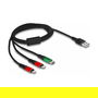 DeLOCK Cable de Carga USB 3 en 1 1 m - Tipo A a 2 x Lightning y USB-C - Negro, Verde, Rojo