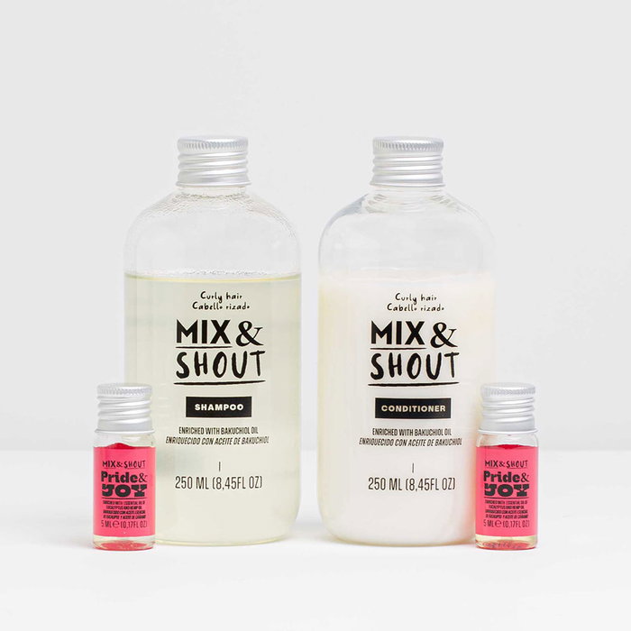 Mix & Shout Rutina Rizado Equilibrante Lote - Set de 4 Piezas con Champú y Acondicionador para Rizos, Hidrata y Controla el Frizz, Vegano