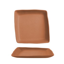 Summa IO Plato Cuadrado de Gres 21x21 cm, Modelo Plato Llano Cuadrado, Color Terracota (Set de 6)