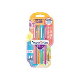 Papermate Flair M. Tropical Vacation BL4 Marcador Punta Media Caja 4 Colores Azul Naranja Rosa Púrpura Ref. 2032363