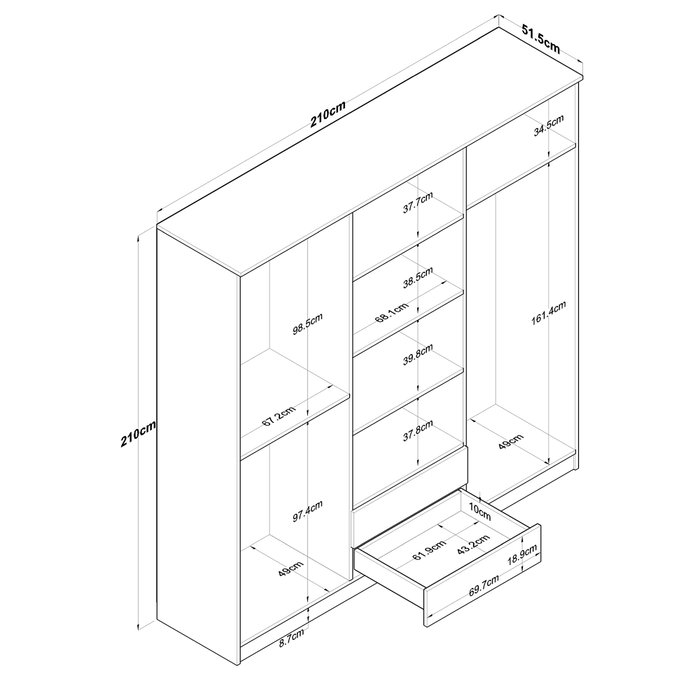 Hanah Home BA111 - 2324 Armario Dormitorio Nogal y Blanco, Tablero Partículas Melaminado, 210x210x51.5 cm