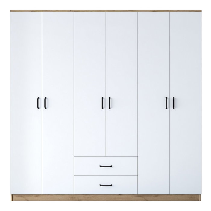 Hanah Home BA111 - 2324 Armario Dormitorio Nogal y Blanco, Tablero Partículas Melaminado, 210x210x51.5 cm