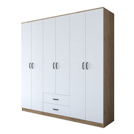 Hanah Home BA111 - 2324 Armario Dormitorio Nogal y Blanco, Tablero Partículas Melaminado, 210x210x51.5 cm