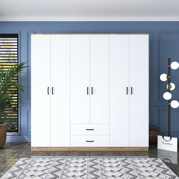 Hanah Home BA111 - 2324 Armario Dormitorio Nogal y Blanco, Tablero Partículas Melaminado, 210x210x51.5 cm