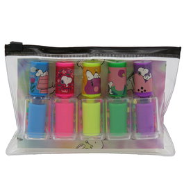 CYP BRANDS Set 5 Marcadores Snoopy con Confeti Movible, para Dibujar y Subrayar, 5 Colores Diferentes, Bolígrafos Divertidos en Bolsa Zip, Ideal Niñas