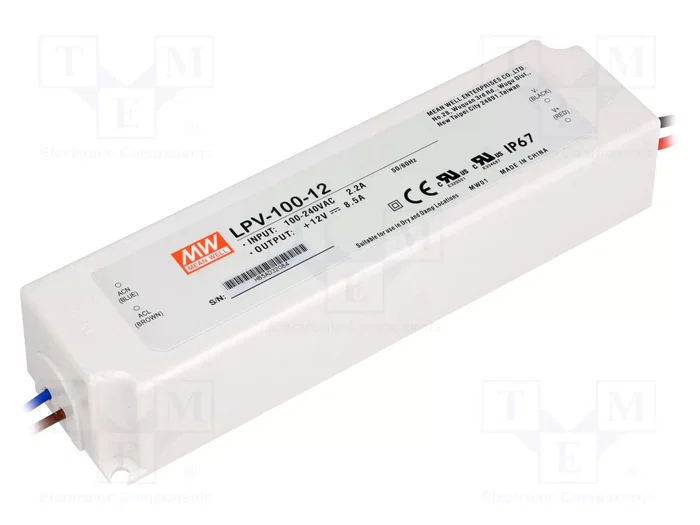 MEAN WELL LPV-100-12 Alimentador para LED 102W 12VDC 8,5A MEAN WELL LPV-100-12 Alimentador para LED 102W 12VDC 8,5A